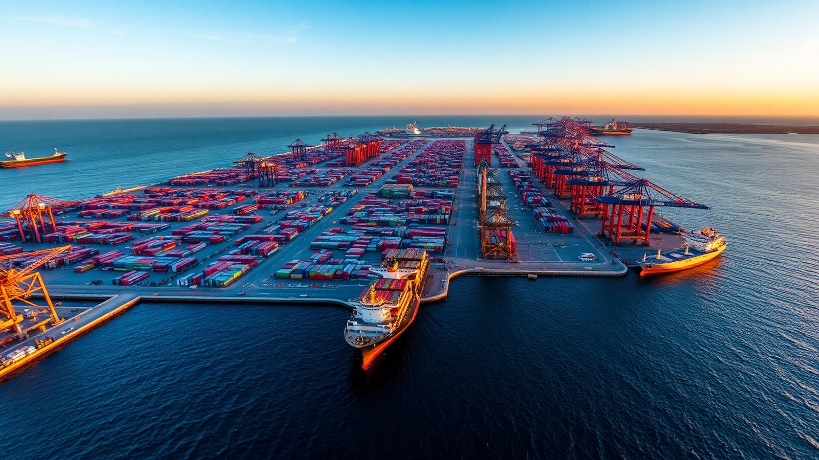 Aerial view of a global cargo shipping port
